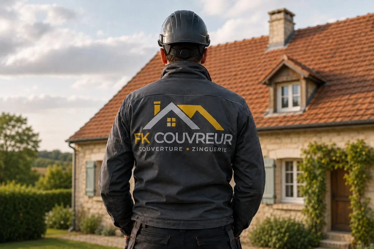 Artisan couvreur FK Couvreur devant une toiture en tuiles